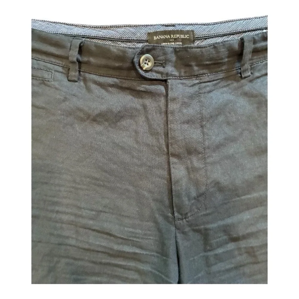 BANANA REPUBLIC Men's Shorts Linen-Blend Slim Fit 9in Inseam Black SZ. 35‎